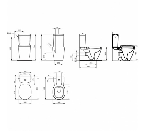 Унитаз компакт Ideal Standard Connect E803701 без бачка и сиденья