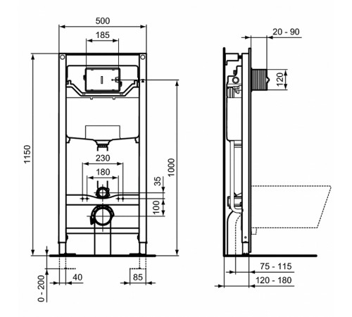 Комплект унитаза с инсталляцией Ideal Standard Connect Air E212101 с сиденьем Микролифт