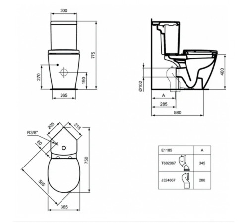 Унитаз компакт Ideal Standard Connect Space E119501 без бачка и сиденья