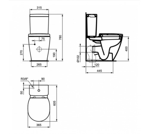 Унитаз компакт Ideal Standard Connect Space E119601 без бачка и сиденья