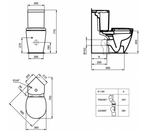 Унитаз компакт Ideal Standard Connect Space E119901 без бачка и сиденья