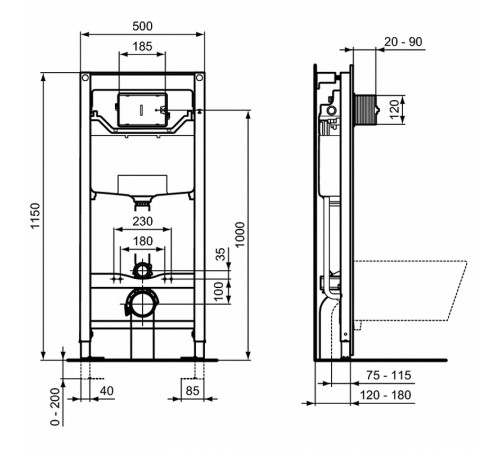 Комплект унитаза с инсталляцией Ideal Standard I.Life A I001701 с сиденьем Микролифт