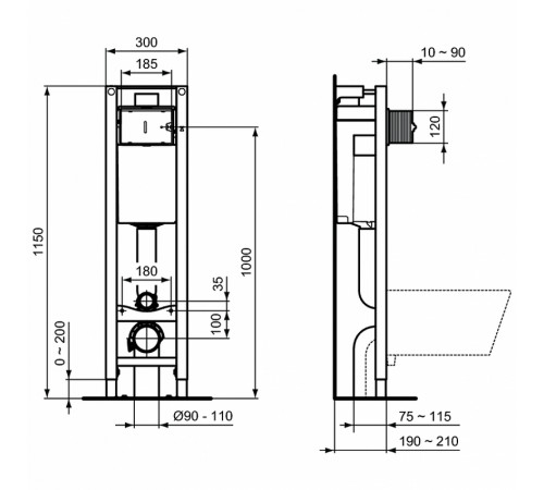 Комплект унитаза с инсталляцией Ideal Standard I.Life A WA330101 с сиденьем Микролифт