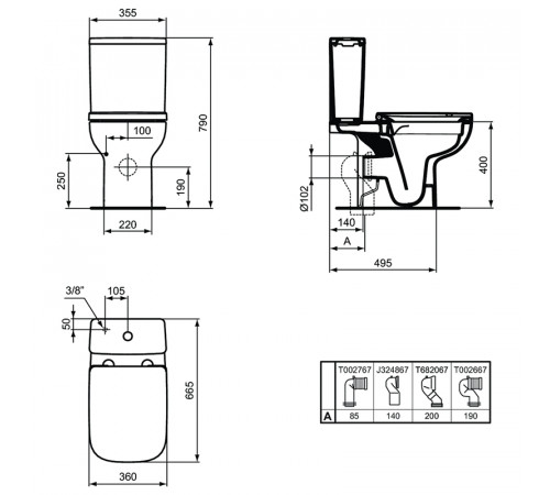 Унитаз компакт Ideal Standard I.Life A T472101 без бачка и сиденья