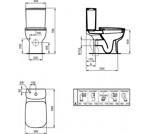 Унитаз компакт Ideal Standard Esedra T283401 без бачка и сиденья