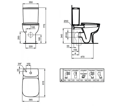 Унитаз компакт Ideal Standard Esedra T282001 без бачка и сиденья