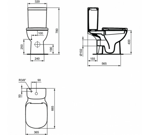 Унитаз компакт Ideal Standard Tempo T331201 без бачка и сиденья