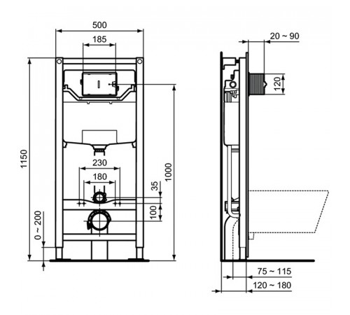 Комплект унитаза с инсталляцией Ideal Standard Prosys Tesi R030501 с сиденьем Микролифт и клавишей смыва Хром