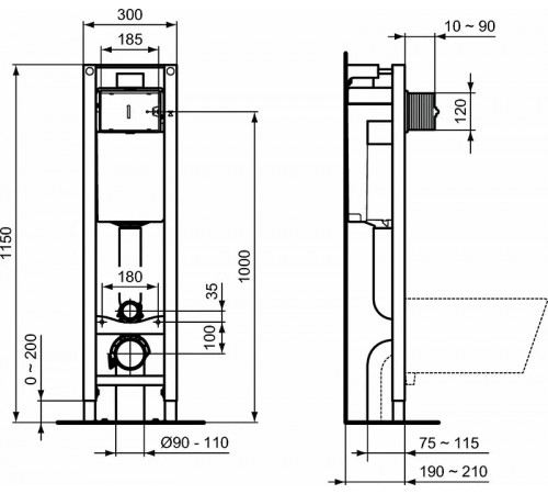 Комплект унитаза с инсталляцией Ideal Standard Prosys Eco Frame Exacto X022601 с сиденьем Микролифт