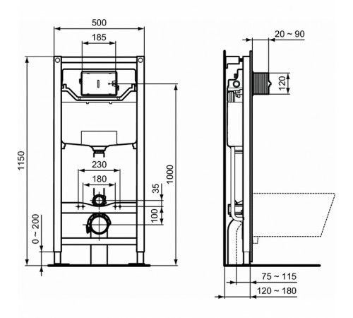 Комплект унитаза с инсталляцией Ideal Standard Strada II E387001 с сиденьем Микролифт