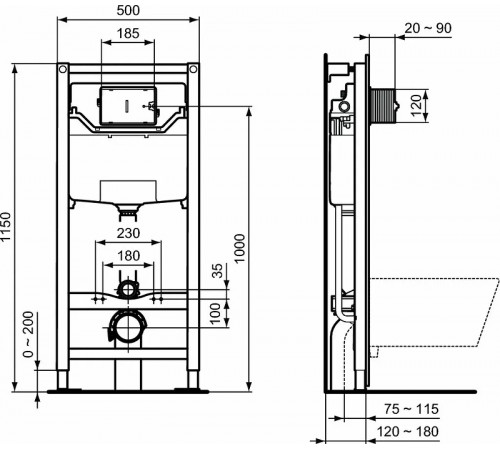 Комплект унитаза с инсталляцией Ideal Standard Prosys Exacto X042601 с сиденьем Микролифт