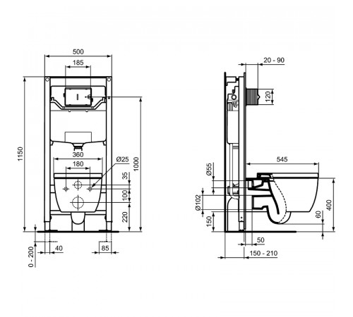 Комплект унитаза с инсталляцией Ideal Standard ProSys Blend Сurve M374901 с сиденьем Микролифт