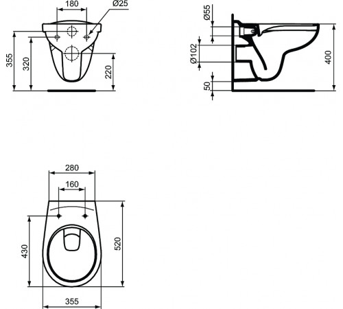 Комплект унитаза с инсталляцией Ideal Standard Prosys Eco Frame Eurovit W660101 с сиденьем Микролифт