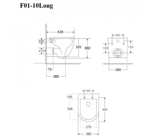 Унитаз Bond Oval F01-10Long подвесной с сиденьем Микролифт