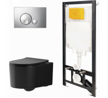 Комплект унитаза с инсталляцией Point Веста 886914GBOO+PN41701BM Черный матовый с сиденьем Микролифт и клавишей смыва Хром глянцевый