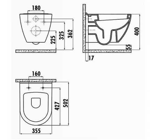 Унитаз Creavit Terra TP325-11SM00E-0000 подвесной Черный матовый без сиденья