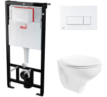 Комплект унитаза Creavit Perla TP320-11CB00E-0000+KC0703.01.0000E с сиденьем Микролифт и инсталляцией Alcaplast Sadroмodul AM101/1120-0001+M570 с Белой клавишей смыва