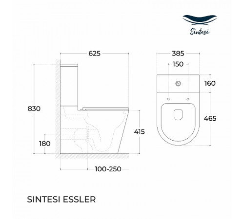 Унитаз компакт Sintesi Essler SIN-TP-SLR-281,SIN-SRB-30 Белый с бачком и сиденьем Микролифт