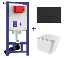 Комплект унитаза с инсталляцией Lemark Florex 100802420 с сиденьем Микролифт и Черной матовой клавишей смыва