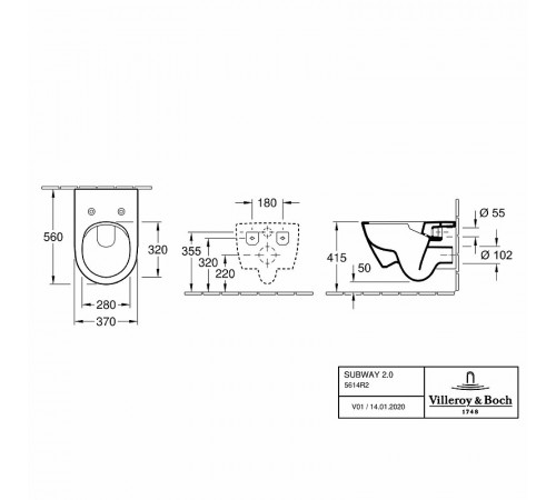 Унитаз Villeroy&Boch Subway 2.0 5614R2R1 подвесной с сиденьем Микролифт