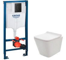 Комплект унитаза AQUAme AQM2004 с инсталляцией Grohe Rapid SL 38811KF0 с сиденьем Микролифт и Черной матовой клавишей смыва