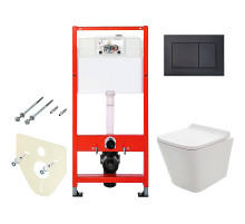 Комплект унитаза AQUAme AQM2004 с инсталляцией Tece Base K440407 с сиденьем Микролифт и Черной матовой клавишей смыва