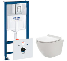 Комплект унитаза AQUAme AQM2002 с инсталляцией Grohe Rapid SL 38775001 с сиденьем Микролифт и клавишей смыва Хром