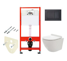 Комплект унитаза AQUAme AQM2002 с инсталляцией Tece Base K440407 с сиденьем Микролифт и Черной матовой клавишей смыва