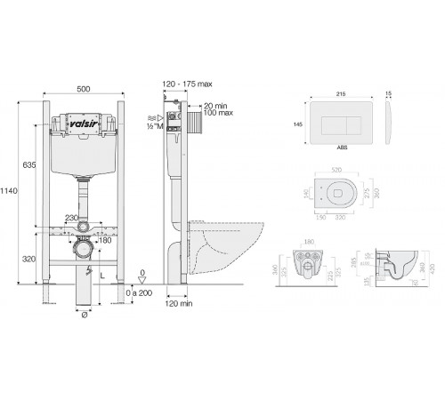 Комплект унитаза с инсталляцией Valsir Dream KIT VSWG 7334 Slim P1 с сиденьем Микролифт и Белой глянцевой клавишей смыва