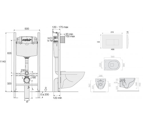 Комплект унитаза с инсталляцией Valsir Dream KIT VSBM 7317NEMT Slim P1 с сиденьем Микролифт и Черной матовой клавишей смыва