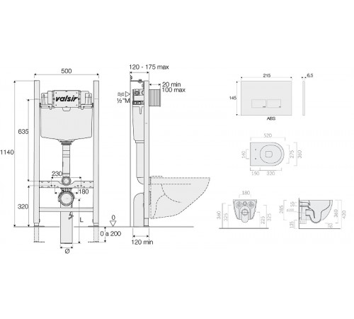 Комплект унитаза с инсталляцией Valsir Dream KIT VSCR 7334NEMT Slim P3 с сиденьем Микролифт и клавишей смыва Хром глянцевый