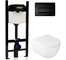Комплект унитаза с инсталляцией Valsir Dream KIT VSBM 7334 Slim P1 с сиденьем Микролифт и Черной матовой клавишей смыва