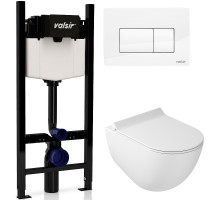 Комплект унитаза с инсталляцией Valsir Dream KIT VSWG 7317 Slim P1 с сиденьем Микролифт и Белой глянцевой клавишей смыва
