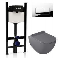 Комплект унитаза с инсталляцией Valsir Dream KIT VSCR 7317GM Slim P1 с сиденьем Микролифт и клавишей смыва Хром глянцевый