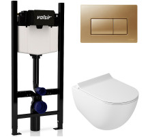 Комплект унитаза с инсталляцией Valsir Dream KIT VSMG 7317 Slim P1 с сиденьем Микролифт и клавишей смыва Золото матовое