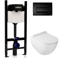 Комплект унитаза с инсталляцией Valsir Dream KIT VSBM 7317 Slim P1 с сиденьем Микролифт и Черной матовой клавишей смыва