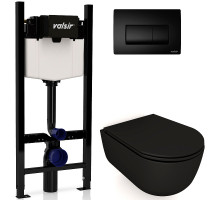 Комплект унитаза с инсталляцией Valsir Dream KIT VSBM 7334NEMT Slim P1 с сиденьем Микролифт и Черной матовой клавишей смыва