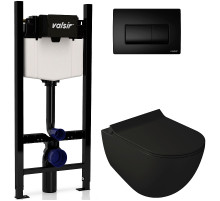 Комплект унитаза с инсталляцией Valsir Dream KIT VSBM 7317NEMT Slim P1 с сиденьем Микролифт и Черной матовой клавишей смыва
