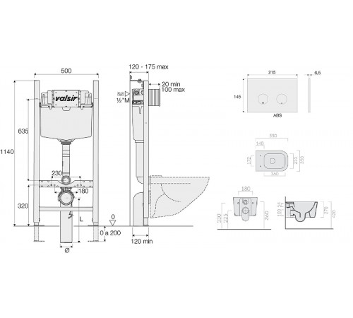 Комплект унитаза с инсталляцией Valsir Meg11Pro KIT VSCR 5486NEMT Slim P4 с сиденьем Микролифт и клавишей смыва Хром глянцевый