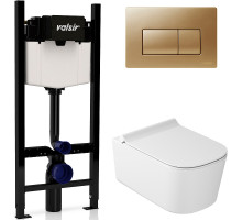 Комплект унитаза с инсталляцией Valsir Meg11Pro KIT VSMG 5486 Slim P1 с сиденьем Микролифт и клавишей смыва Золото матовое