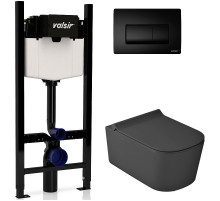 Комплект унитаза с инсталляцией Valsir Meg11Pro KIT VSBM 5486NEMT Slim P1 с сиденьем Микролифт и Черной матовой клавишей смыва