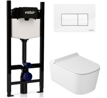 Комплект унитаза с инсталляцией Valsir Meg11Pro KIT VSWG 5486 Slim P1 с сиденьем Микролифт и Белой глянцевой клавишей смыва