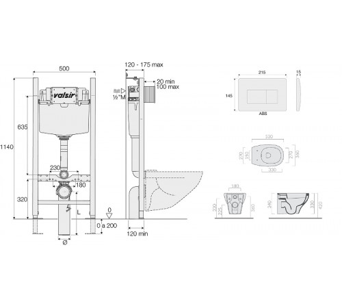 Комплект унитаза с инсталляцией Valsir Eden KIT VSMG 7212 Slim P1 с сиденьем Микролифт и клавишей смыва Золото матовое