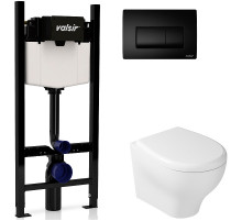 Комплект унитаза с инсталляцией Valsir Eden KIT VSBM 7212 Slim P1 с сиденьем Микролифт и Черной матовой клавишей смыва