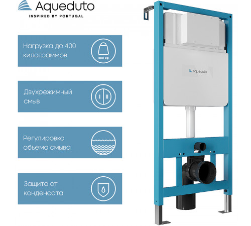 Комплект унитаза с инсталляцией Aqueduto Ovo AQDS013T с сиденьем Микролифт и Черной матовой клавишей смыва