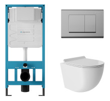 Комплект унитаза с инсталляцией Aqueduto Ovo AQDS016T с сиденьем Микролифт и клавишей смыва Хром