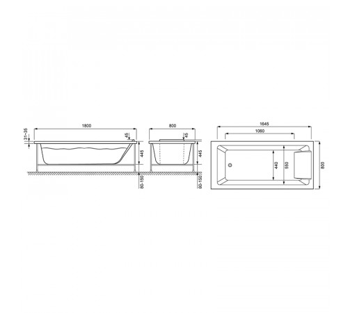 Акриловая ванна Jacob Delafon Sofa 180x80 Е60516RU-00 без гидромассажа