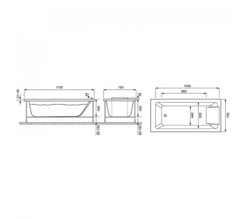 Акриловая ванна Jacob Delafon Sofa 170x75 E60515RU-01 без гидромассажа