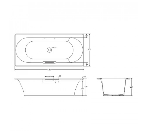 Чугунная ванна Jacob Delafon Volute 170x80 E6D901-0 с антискользящим покрытием