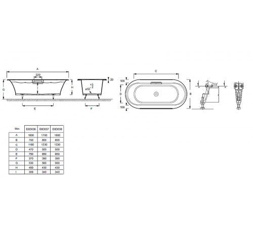 Чугунная ванна Jacob Delafon Volute 180x80 E6D038-00 с антискользящим покрытием